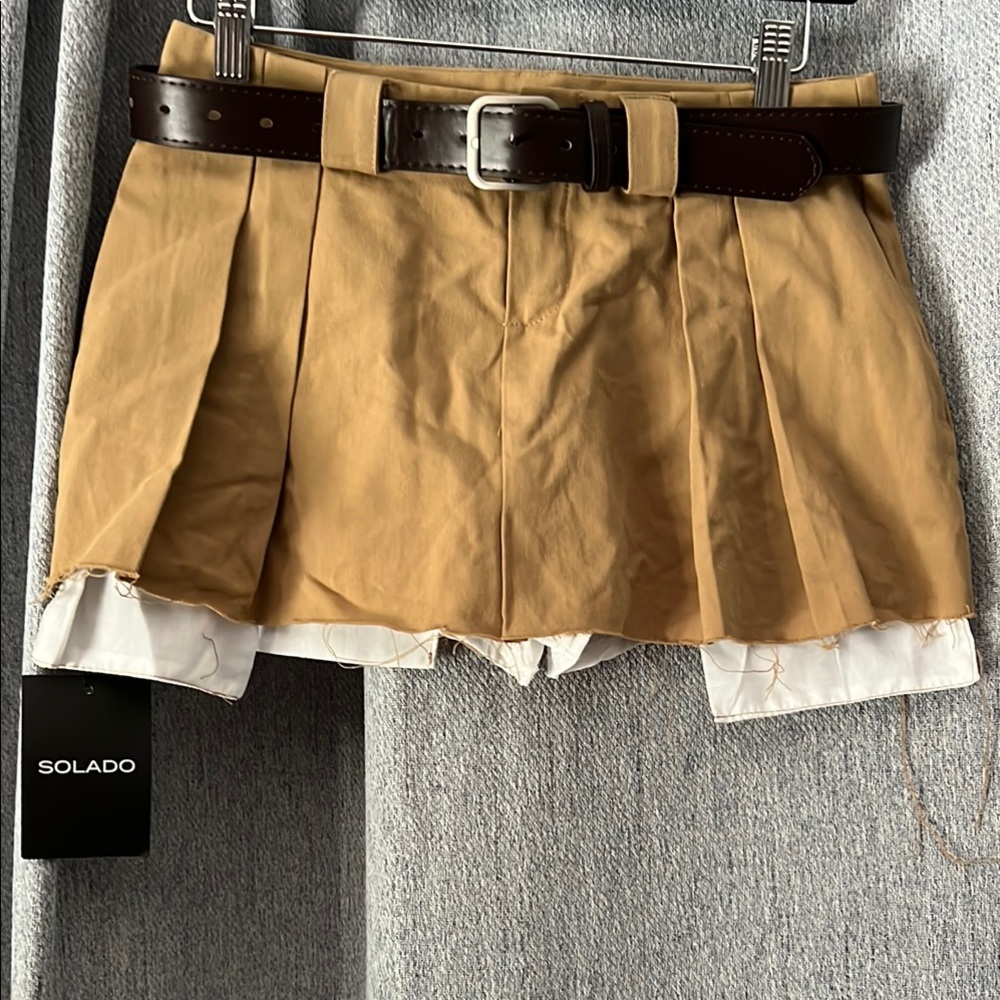 Solado Tan Pleated Skort with Brown Belt